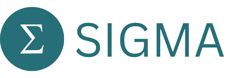 SIGMA Logo. The greek letter sigma in white, inside a turqoise circle. The text 
